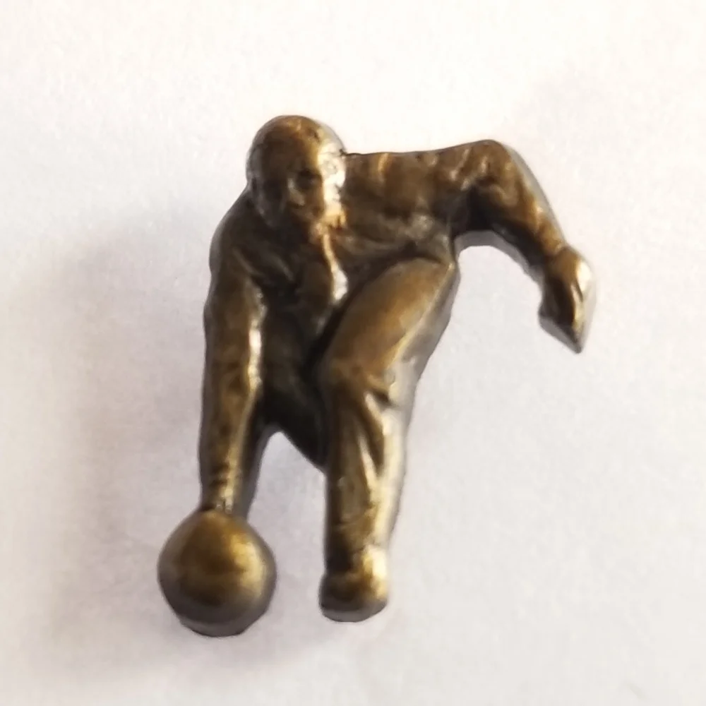 Vintage bowler pin tiny bowling man bronze - gold tone bowl brooch